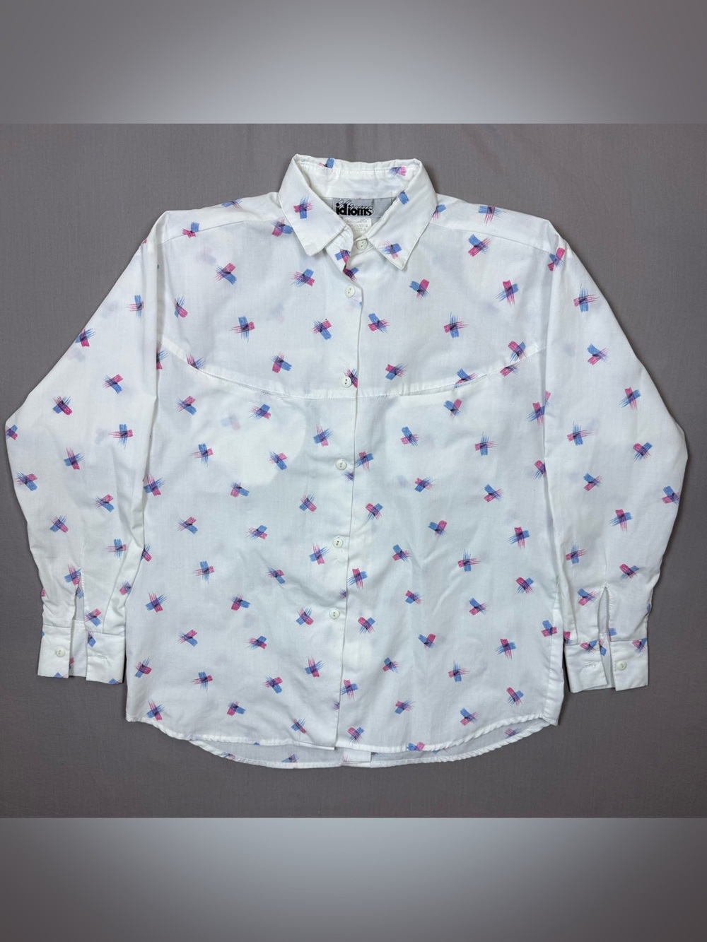 Vintage idioms 90s Button-Up Shirt with Pink & Blue Micro Print Women’s